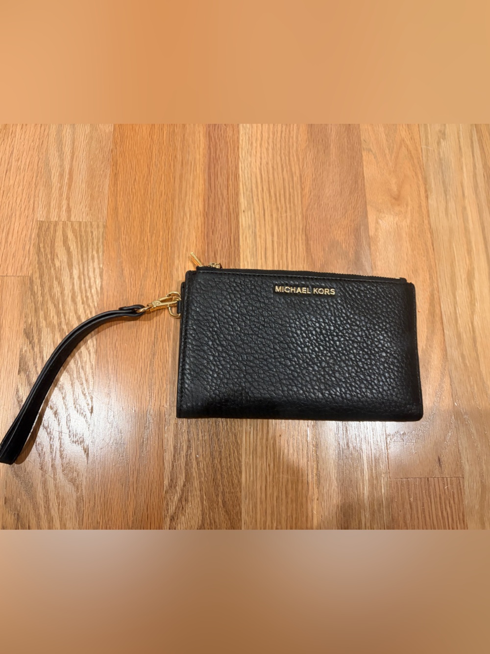 Michael Kors Black Pebbled Leather Zip Wristlet with Gold Hardware